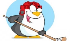 Hockey for Heart A smiling penguin dressed in hockey gear.